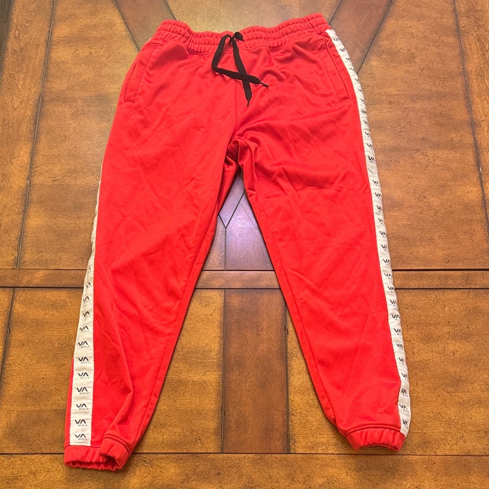 RVCA Red Joggers with Logo Side Stripe